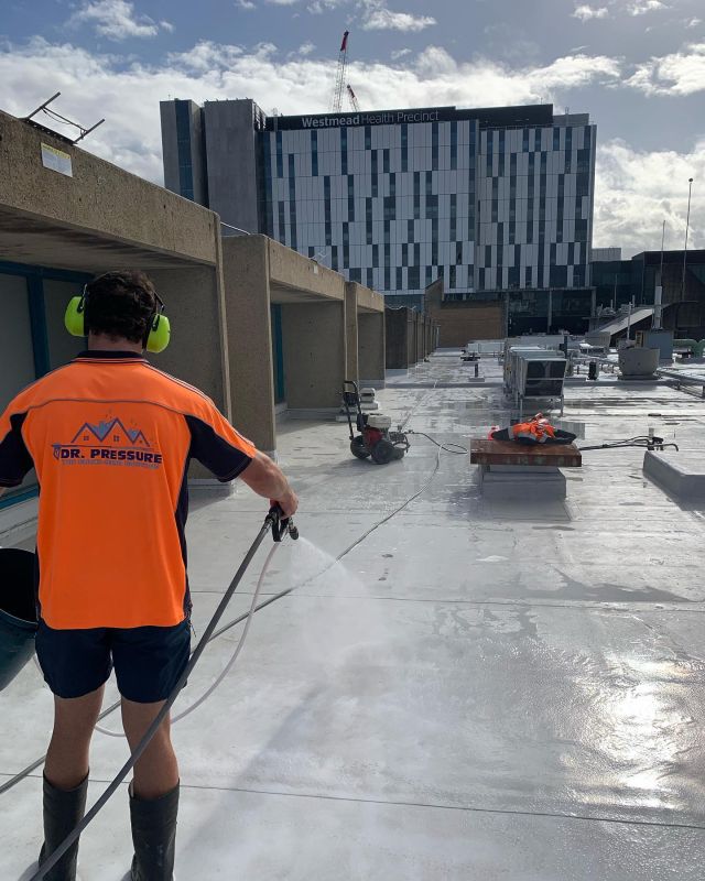 Amazing results working for @renascent_australia last week! We Soft-Washed and High Pressure Cleaned 5750+ m2 worth of Membrane Waterproofing. The membrane was recently laid on the wing of the Westmead Hospital that Renascent is currently refurbishing.